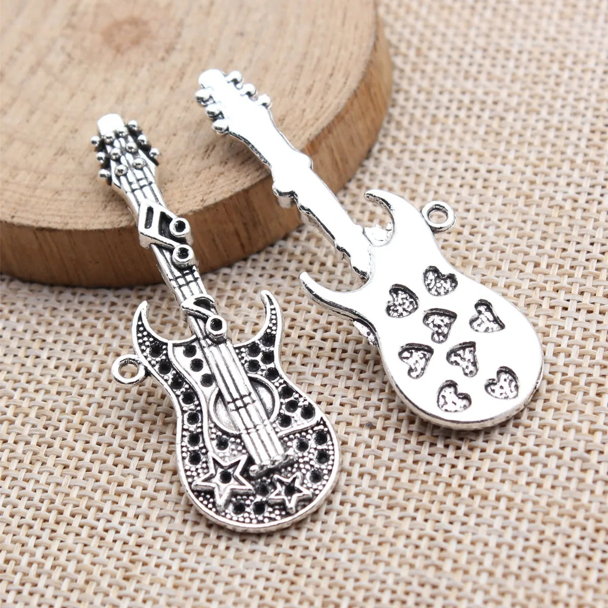 56x20mm 7.1g Antique Silver Zinc Alloy Music Note Star Guitar Charm Pendant for DIY Jewelry