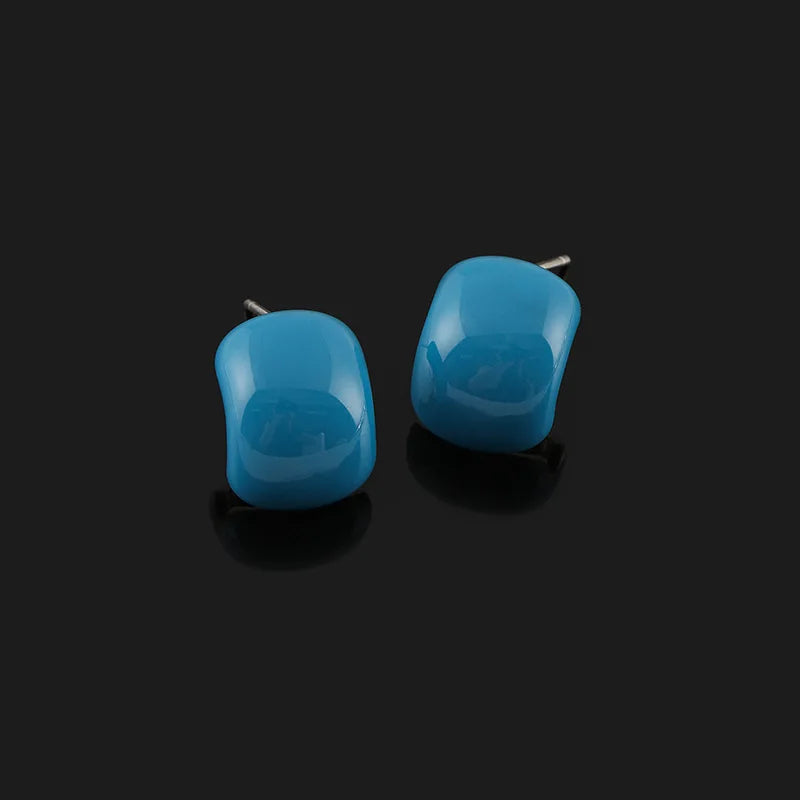 Elegant Lake Blue Enamel Bean Spiral Alloy Stud & Clip On No Piercing Women's Fashion Earrings