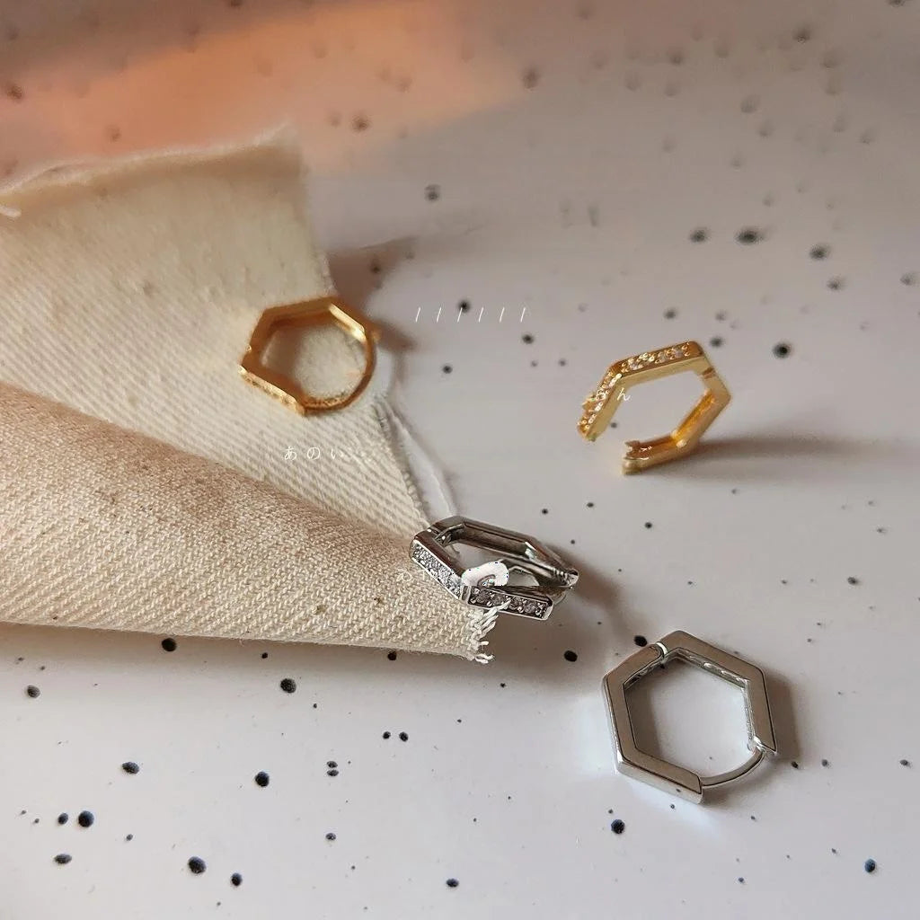 Micro Pave Zircon Hexagon Copper Drop Earrings Minimalist Korean Style Jewelry