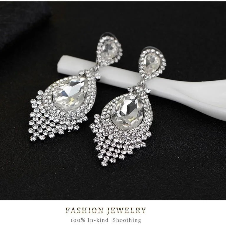 Luxury Rhinestone Crystal Teardrop Chandelier Earrings, Vintage Tassel Dangle Jewelry For Wedding Party Gift