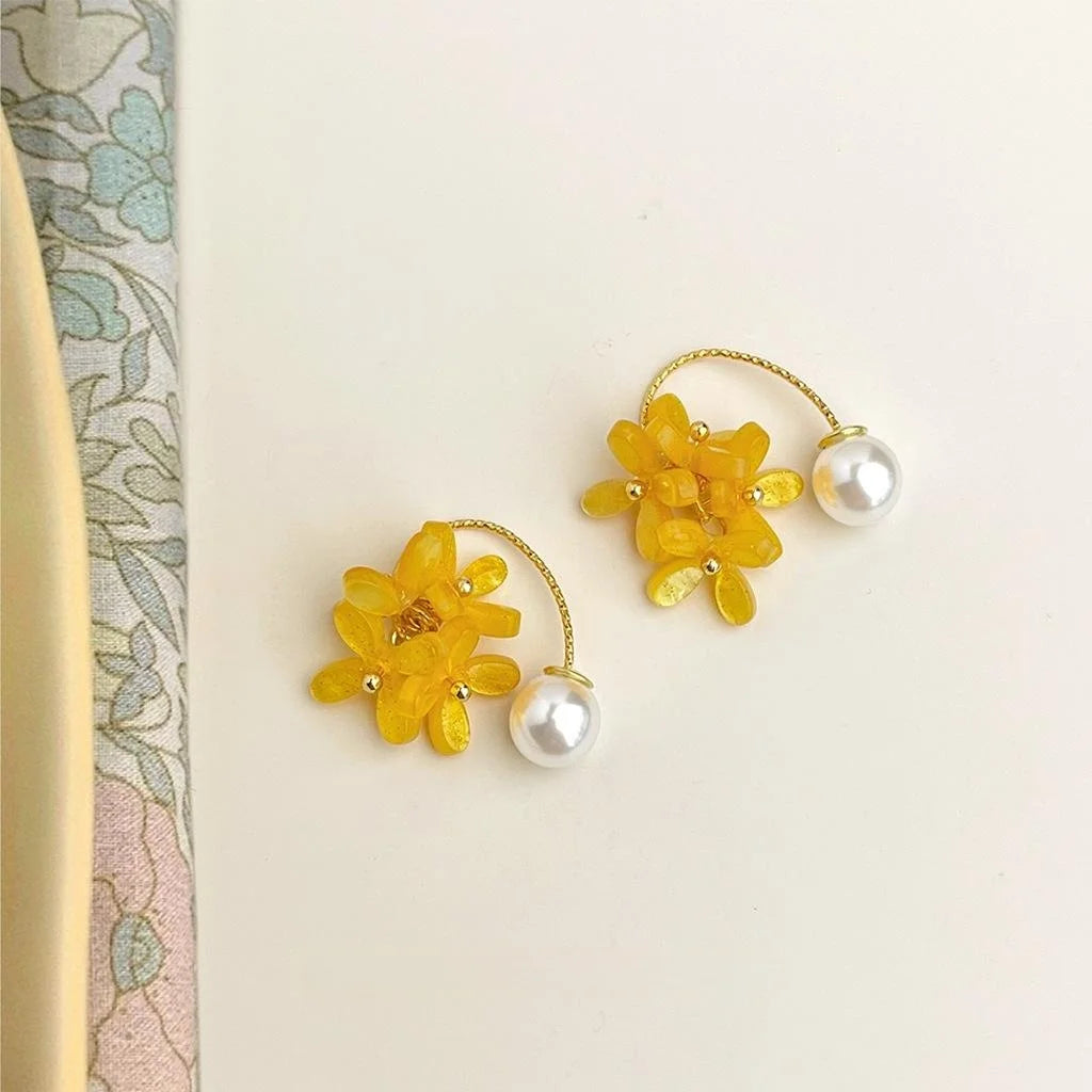 Sweet Yellow Acrylic Flower Drop Earrings For Women Summer Korean Floral Commuter Jewelry