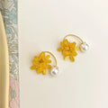 Sweet Yellow Acrylic Flower Drop Earrings For Women Summer Korean Floral Commuter Jewelry