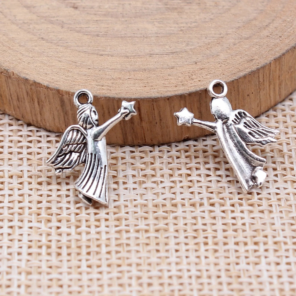 17x15mm 0.65g Antique Silver Zinc Alloy Angel Holding Star Charm Pendant for DIY Jewelry Making