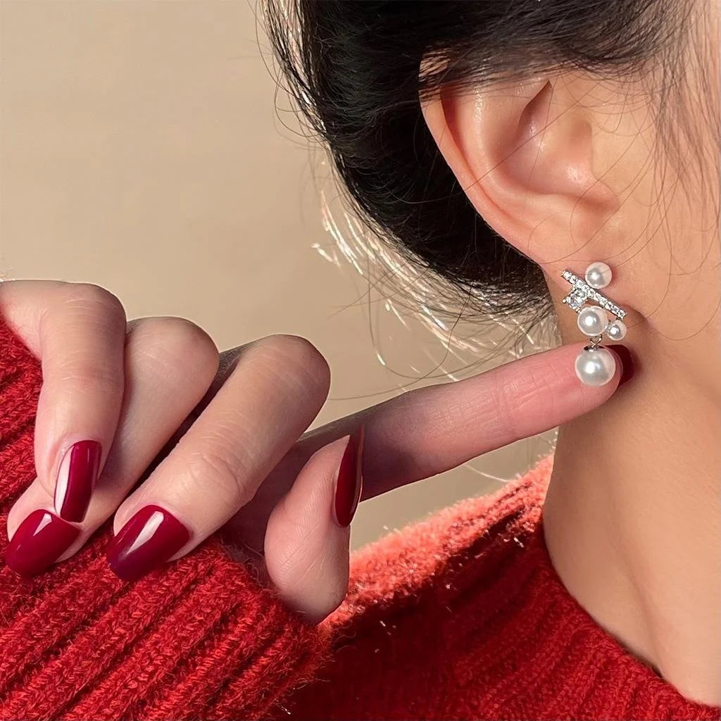 Elegant Designer Micro Pave Zircon Percentage Symbol Pearl Drop Earrings With Silver Plated Pins