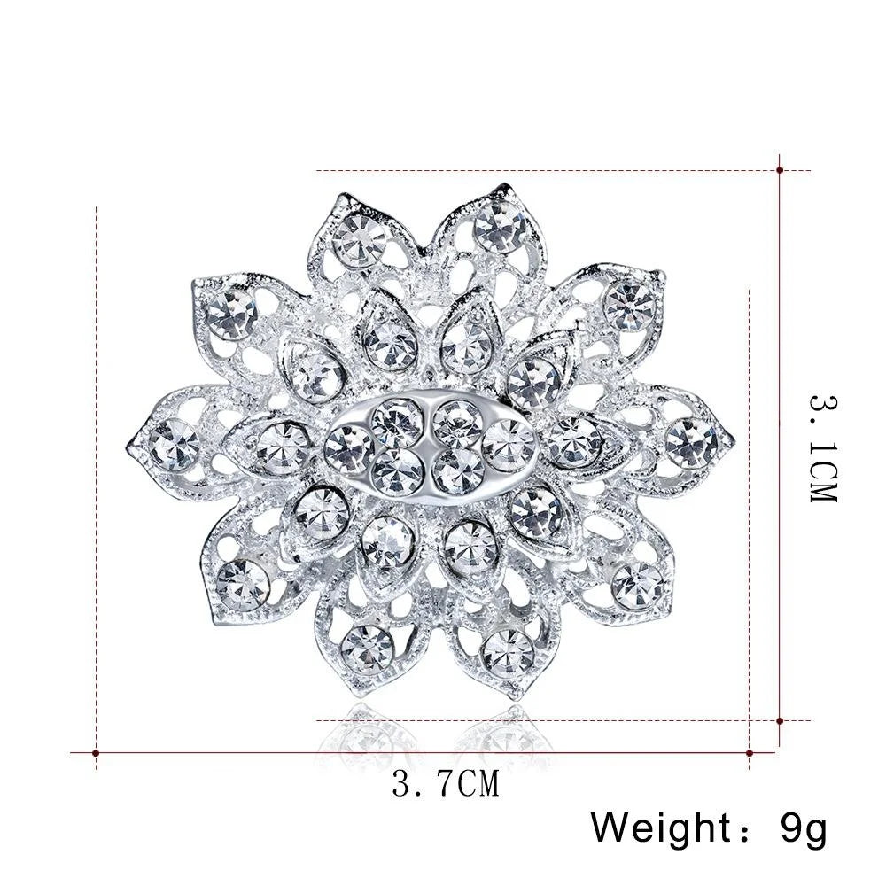 Elegant Silver Plated Rhinestone Flower Brooch, Korean Style Small Lapel Pin Corsage Suit Accessory Gift
