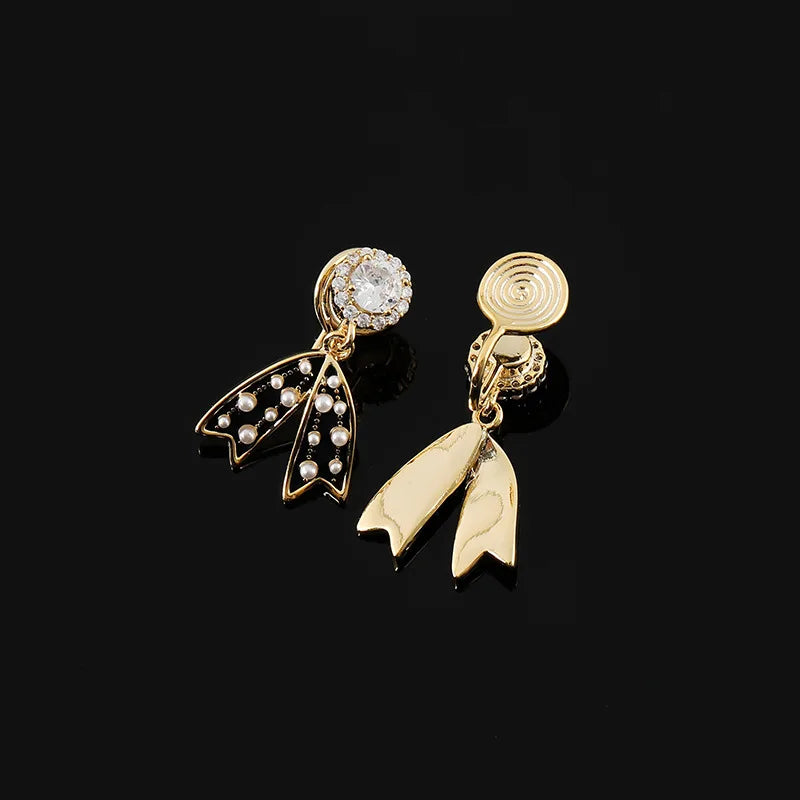 Elegant Luxury Black Bowknot Pearl And Zircon Alloy Dangle Drop Stud & Clip On No Piercing Earrings