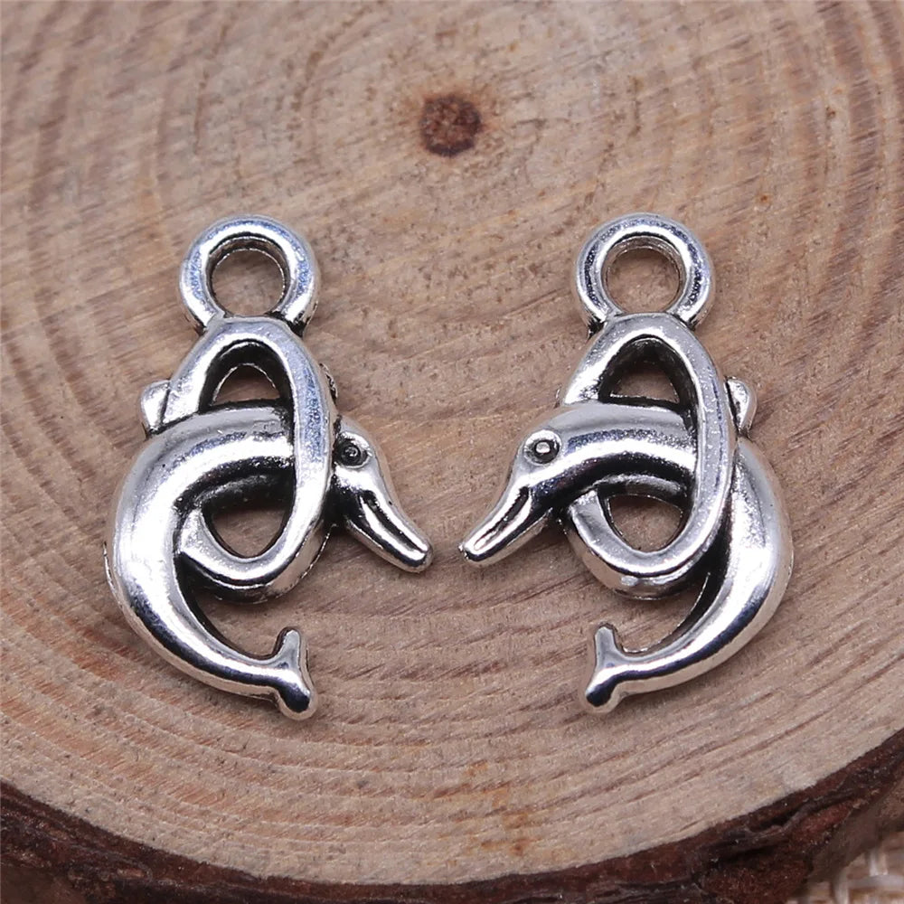 19x12mm 1.25g Antique Silver Zinc Alloy Dolphin Charm Pendant for DIY Ocean Theme Jewelry Making