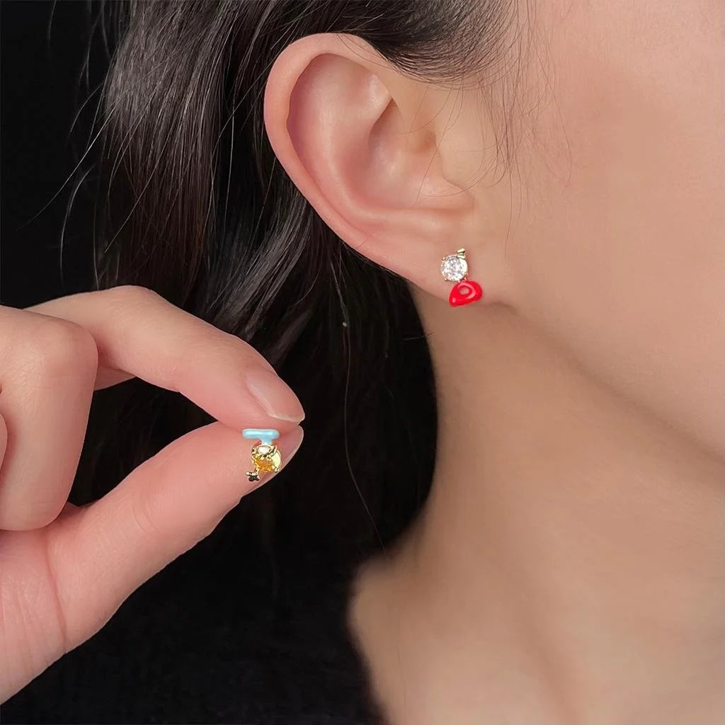 14K Gold Plated Copper Enamel Graffiti Asymmetric Geometric Mini Stud Earrings