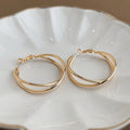 14K Plated Copper Geometric Cross Twist Hoop Earrings, Statement Round Commuter Jewelry