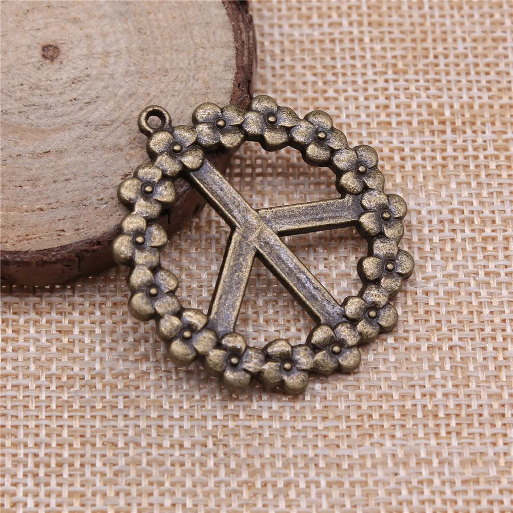 38mm 4.8g Multicolor Zinc Alloy Flower Peace Sign Charm Pendant for DIY Necklace Jewelry Making