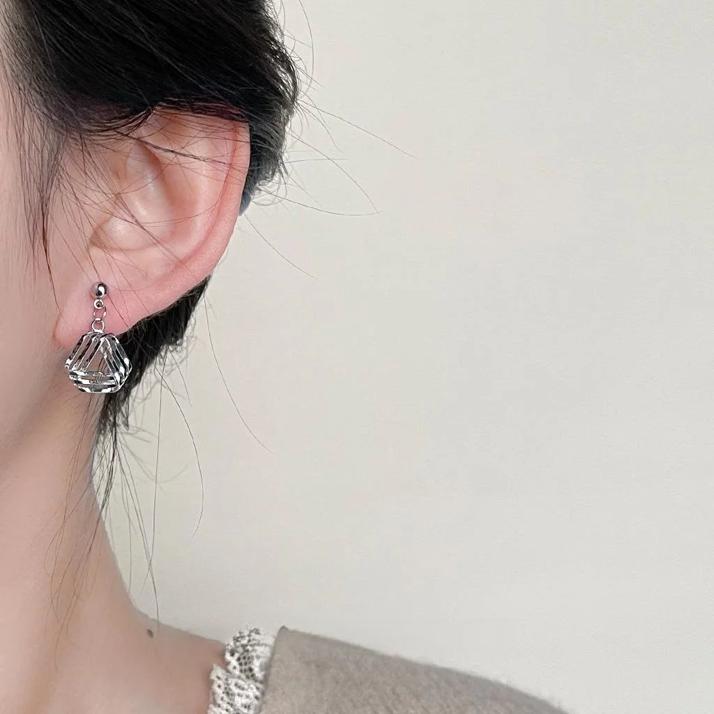 Minimalist Copper Geometric Hollow Triangle Drop Earrings For Women Commuter Fashion Jewelry