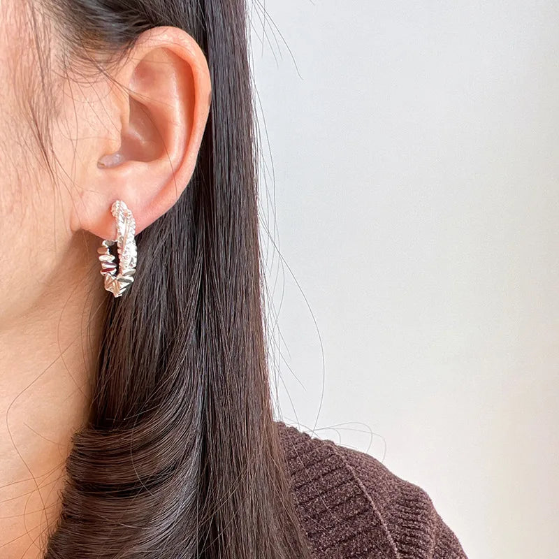 Silver Alloy Spiral Hoop Stud & Clip On No Piercing Textured Fragment Round Circle Earrings
