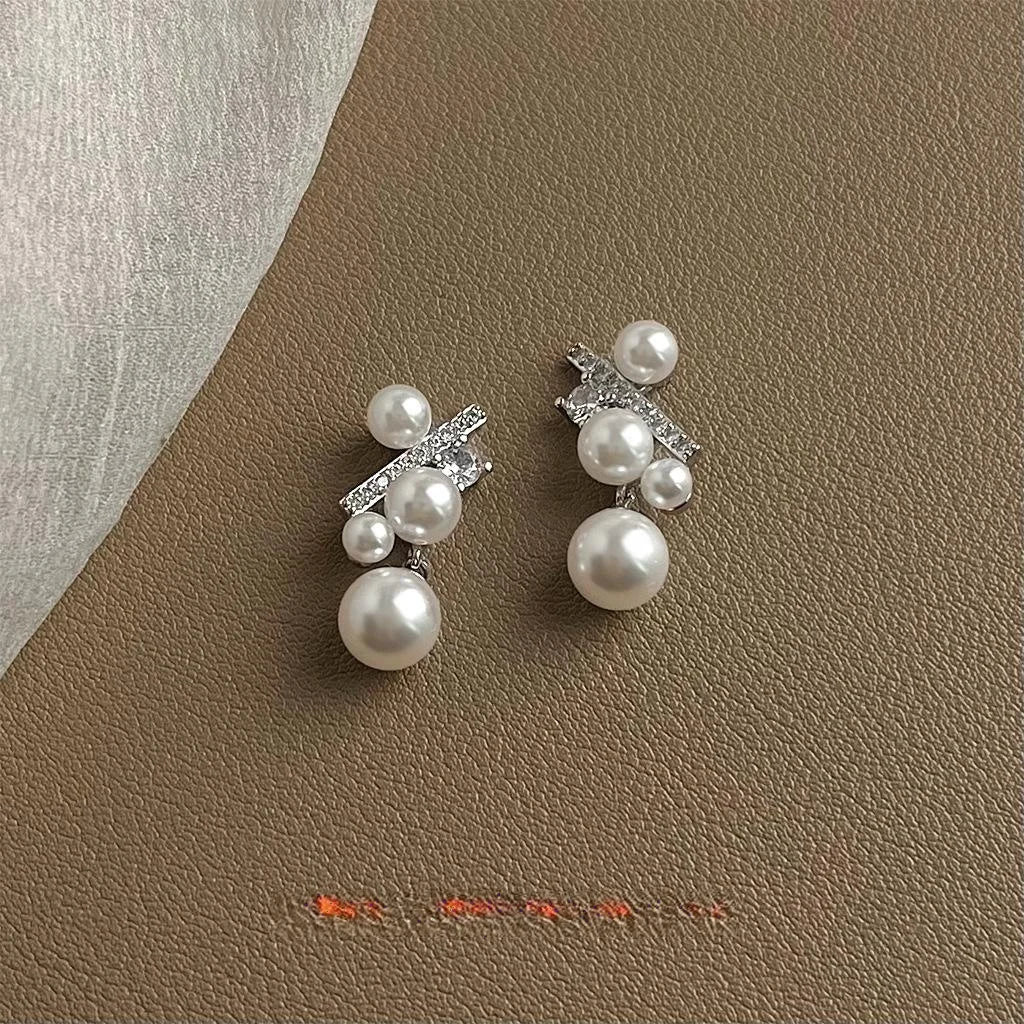 Elegant Designer Micro Pave Zircon Percentage Symbol Pearl Drop Earrings With Silver Plated Pins
