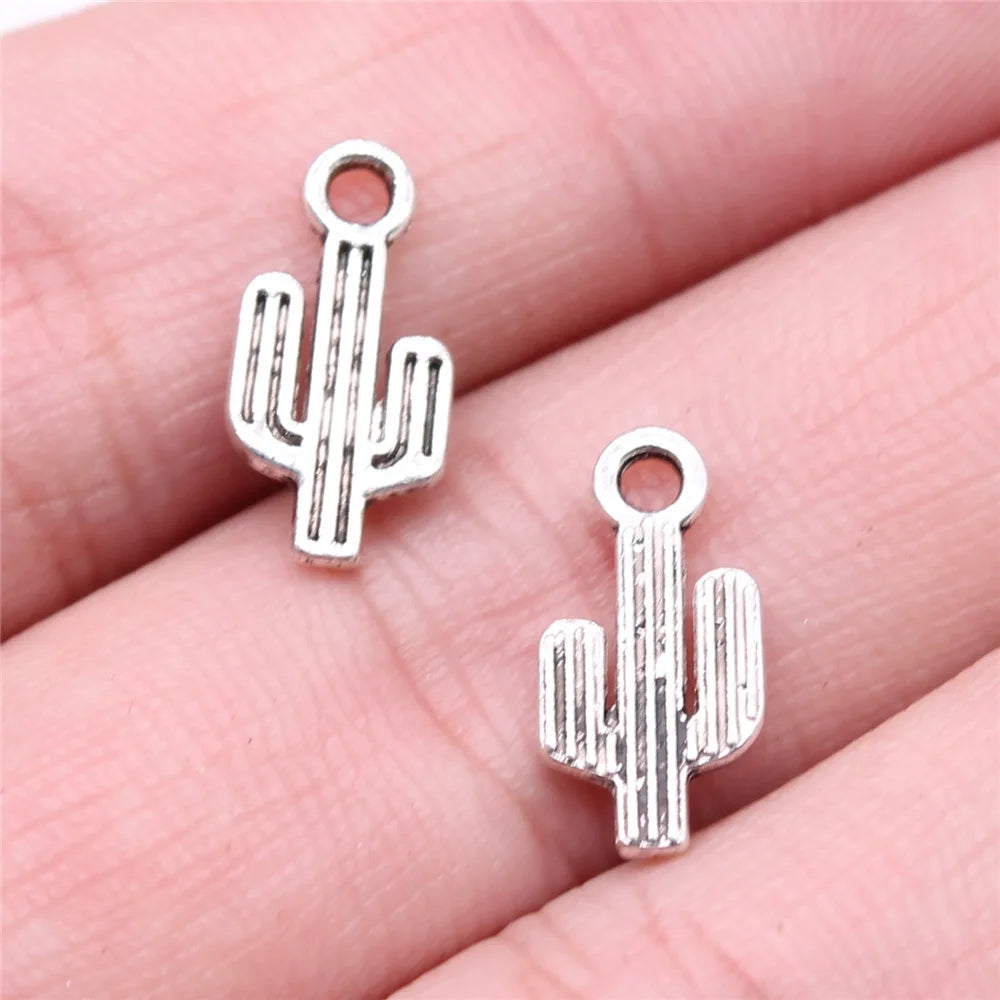 7x15mm 0.4g Antique Silver Zinc Alloy Cactus Connector Charm for DIY Bracelet Jewelry Making