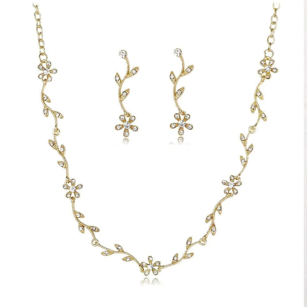 Rhinestone Floral Vine Necklace And Earrings Jewelry Set Elegant Bridal Wedding Party Jewelry Gift