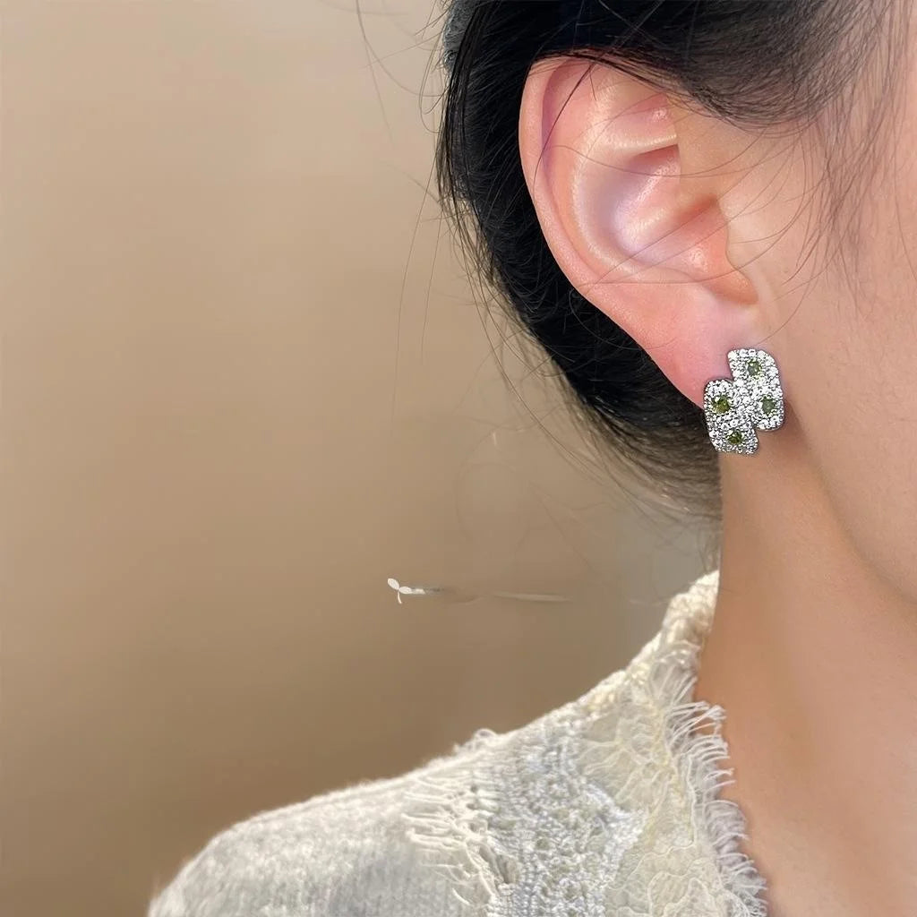Sparkling Micro Pave Zircon Geometric Stud Earrings With Silver Plated Pins Luxury Style