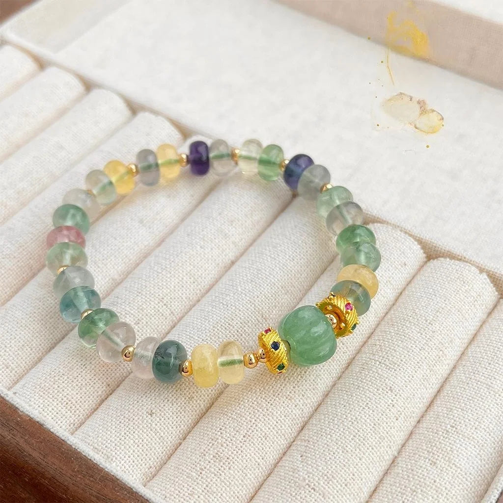 Handmade Natural Stone Bracelet With Zircon Inlay Irregular Geometric Sweet Forest Style Beads
