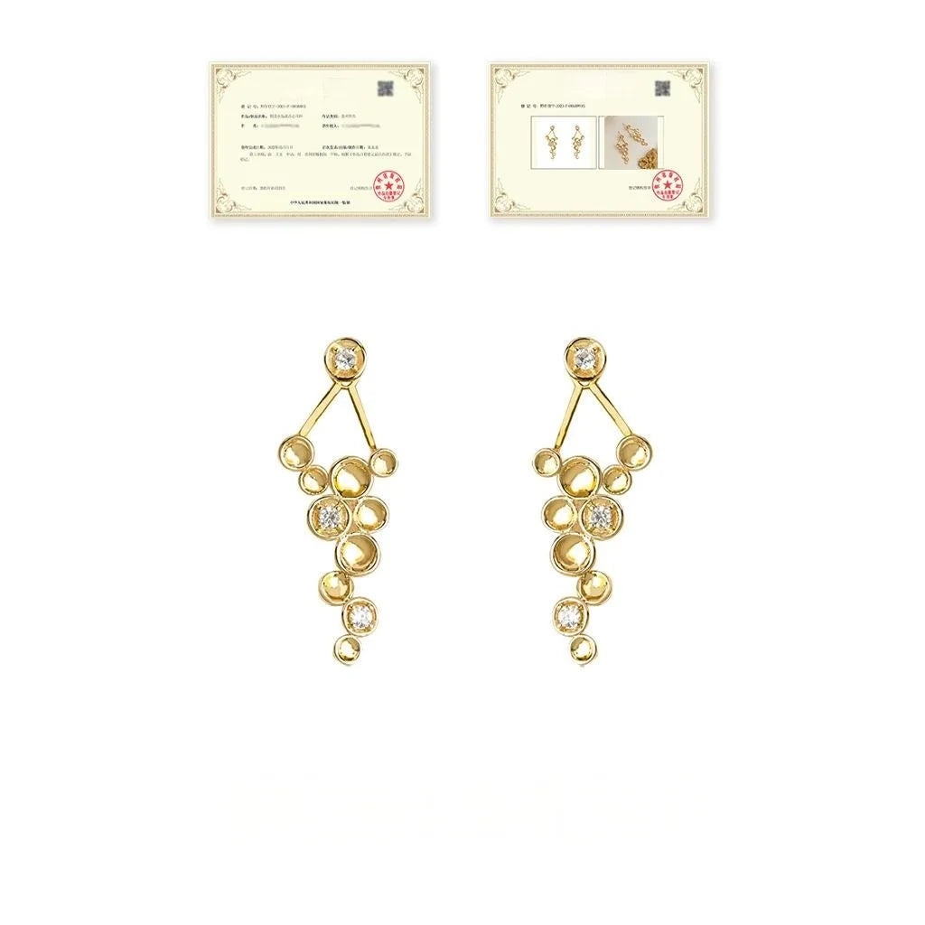 14K Plated Copper Micro Pave Zircon Geometric Round Two Way Drop Earrings