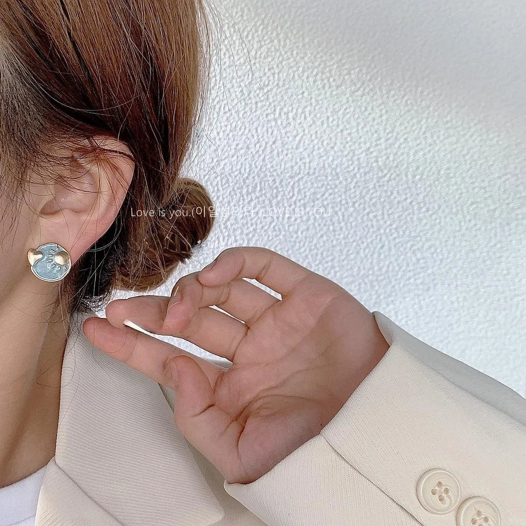Korean Japanese Retro Alloy Sun Moon Stud Earrings Asymmetric Starry Sky Heart Oil Drip