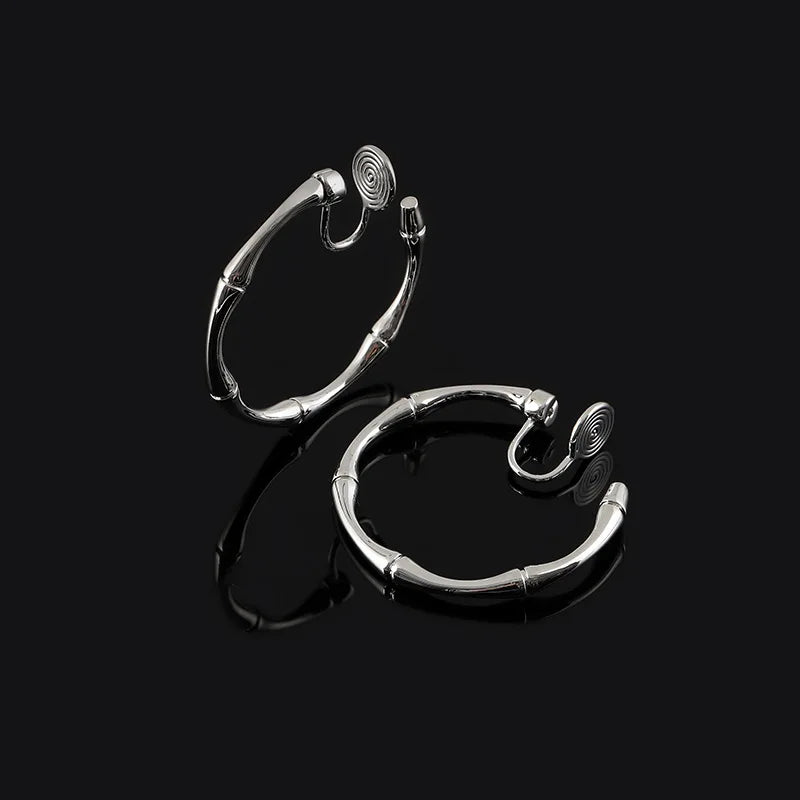 Vintage Alloy Bamboo Hoop Spiral Disc Stud & Clip On No Piercing New Chinese Style C-Shaped Earrings