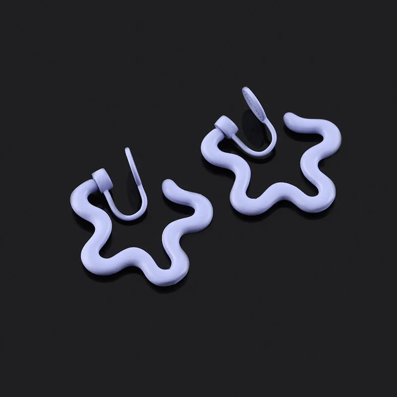 Light Blue Enamel Alloy Irregular Five Point Star Flower Hoop Stud & Clip On No Piercing Fashion Earrings