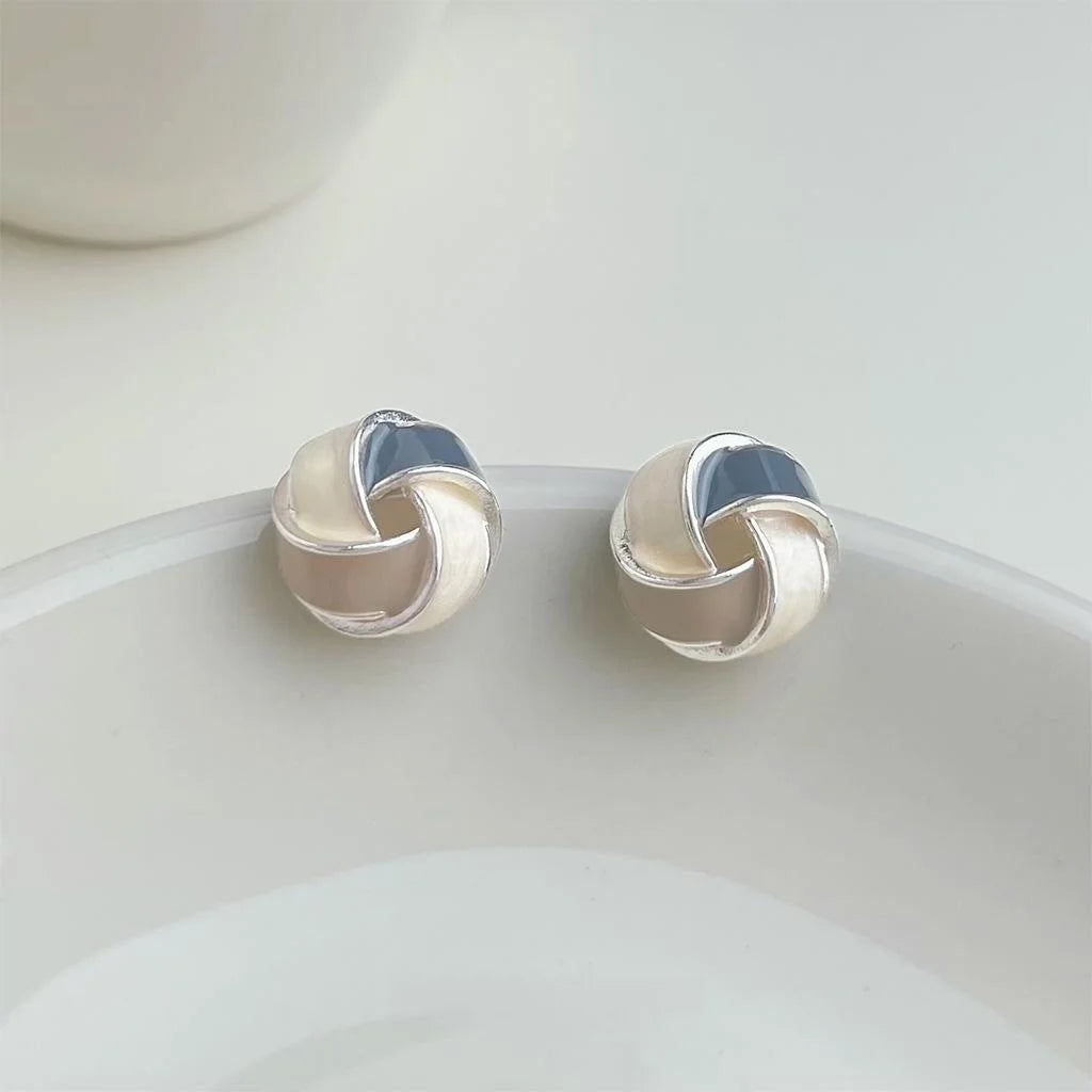 Minimalist Copper Enamel Drip Glaze Colorblock Geometric Circle Hollow Wrap Stud Earrings