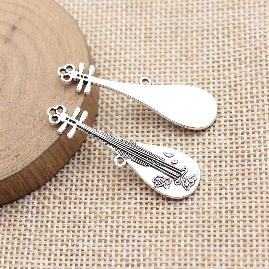 41x12mm 2.4g Antique Silver Zinc Alloy Chinese Pipa Charm Pendant for DIY Necklace Jewelry Making