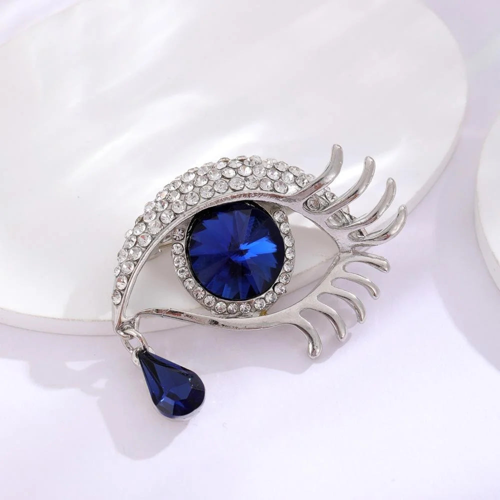 Elegant Evil Eye Tear Brooch With Blue Crystal Rhinestones, Alloy Lapel Pin Corsage Suit Accessory