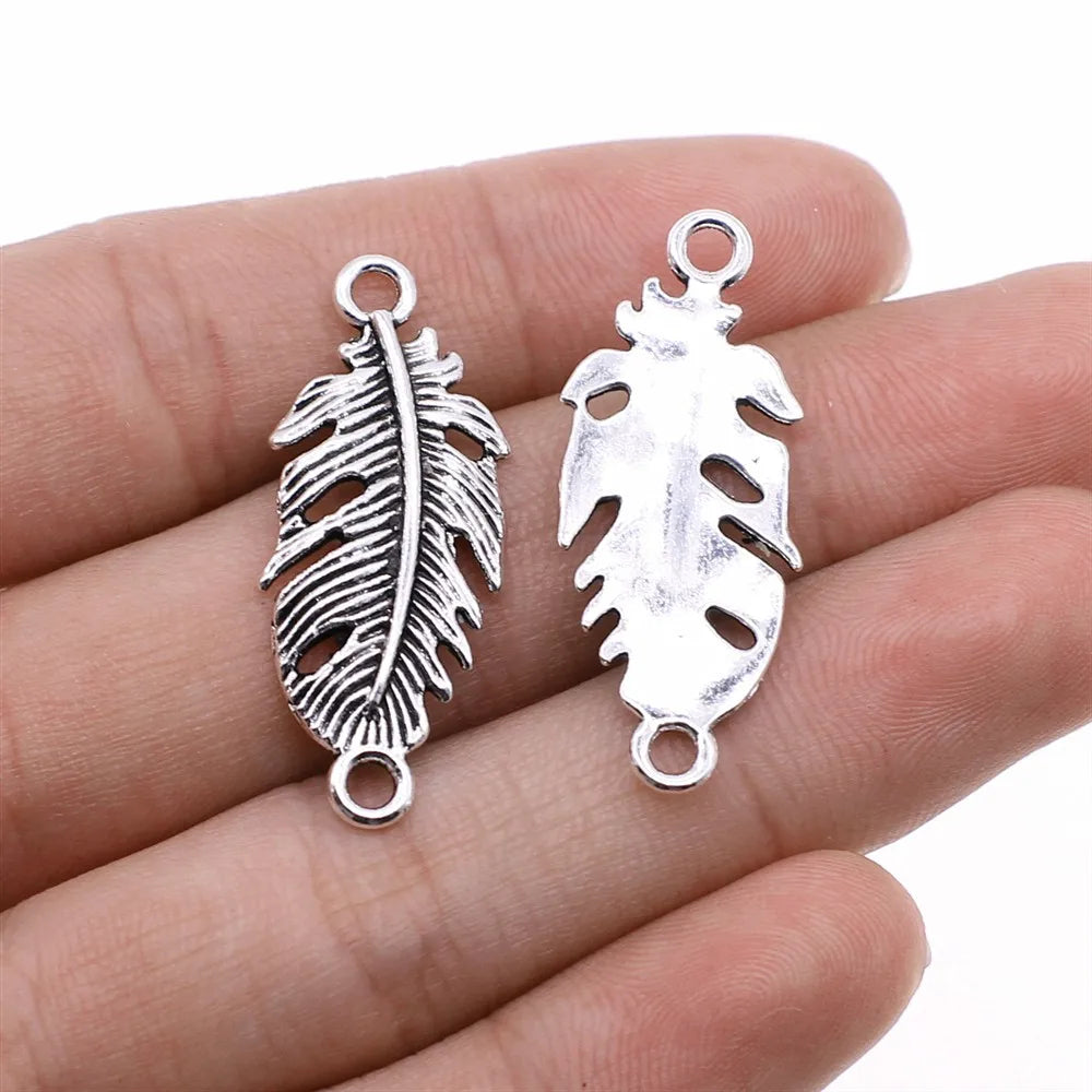 35x14mm 1.8g Multicolor Zinc Alloy Feather Connector Charm for DIY Bracelet Necklace Making