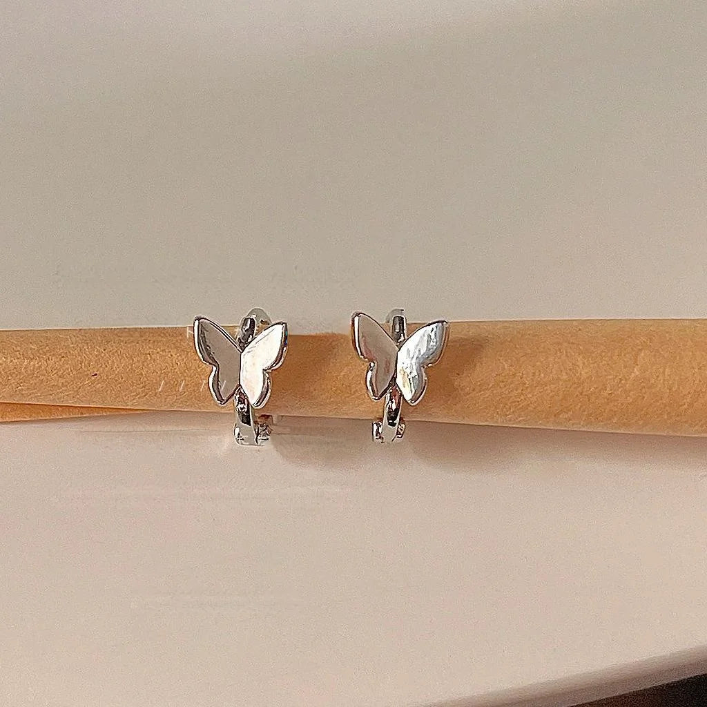 Minimalist Silver Tone Copper Butterfly Stud Earrings For Daily Wear