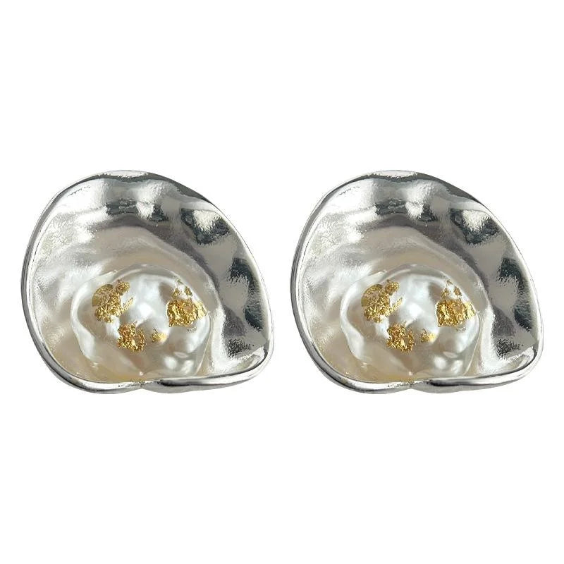 Designer Geometric Ruffle Copper High Gloss Pearl Drop Earrings Premium Sweet Cool Style
