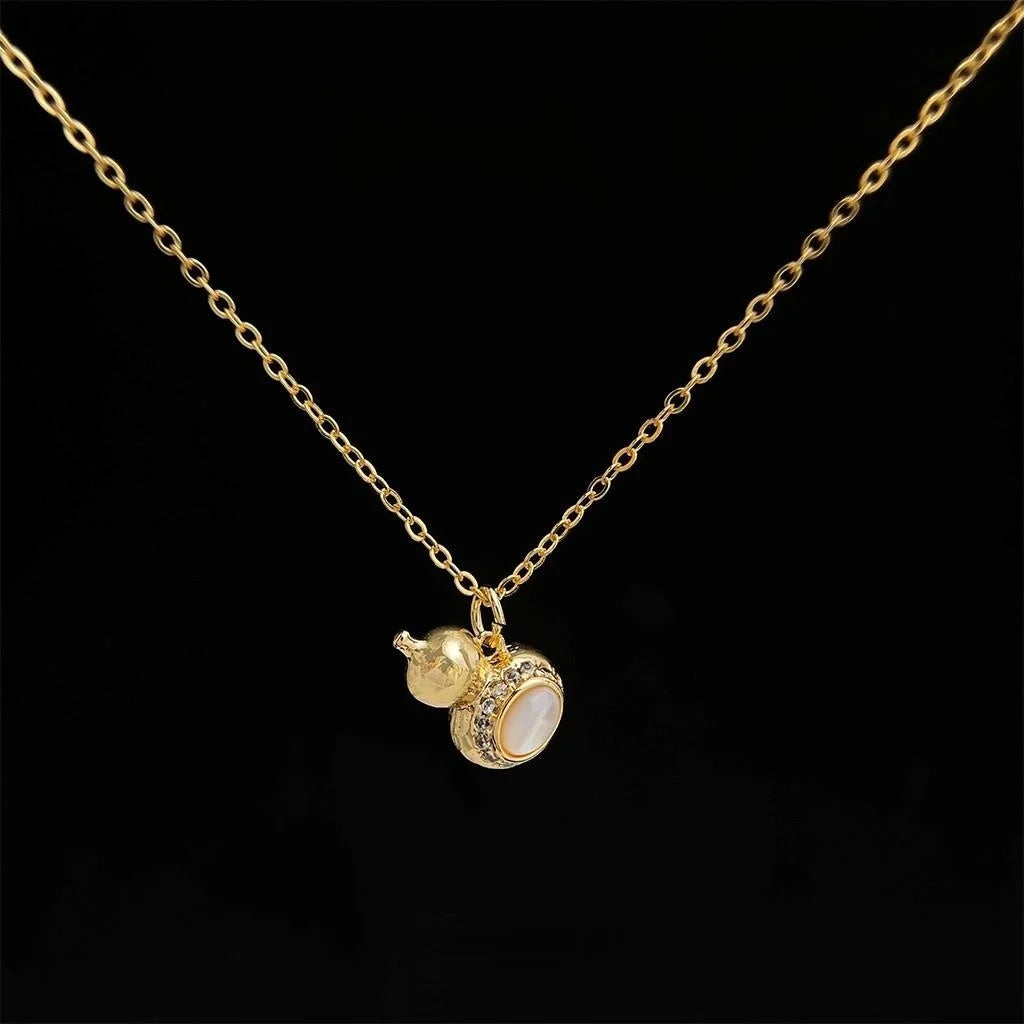Light Luxury 18K Gold Plated Copper Mother Of Pearl Zircon Gourd Pendant Necklace For Women