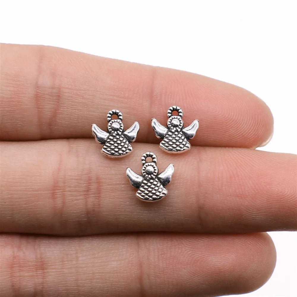 10x10mm 0.6g Antique Silver Zinc Alloy Angel Figure Charm Pendant for DIY Necklace Bracelet Making