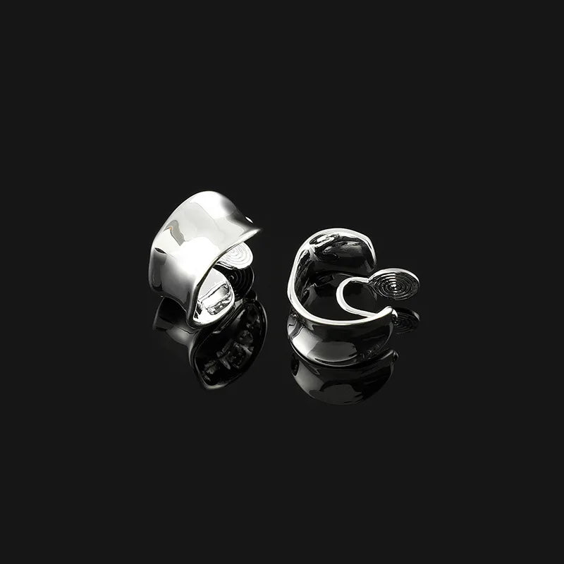 Elegant Gold Alloy Spiral Disc Wide Hoop Cuff Stud & Clip On No Piercing Women's Fashion Earrings