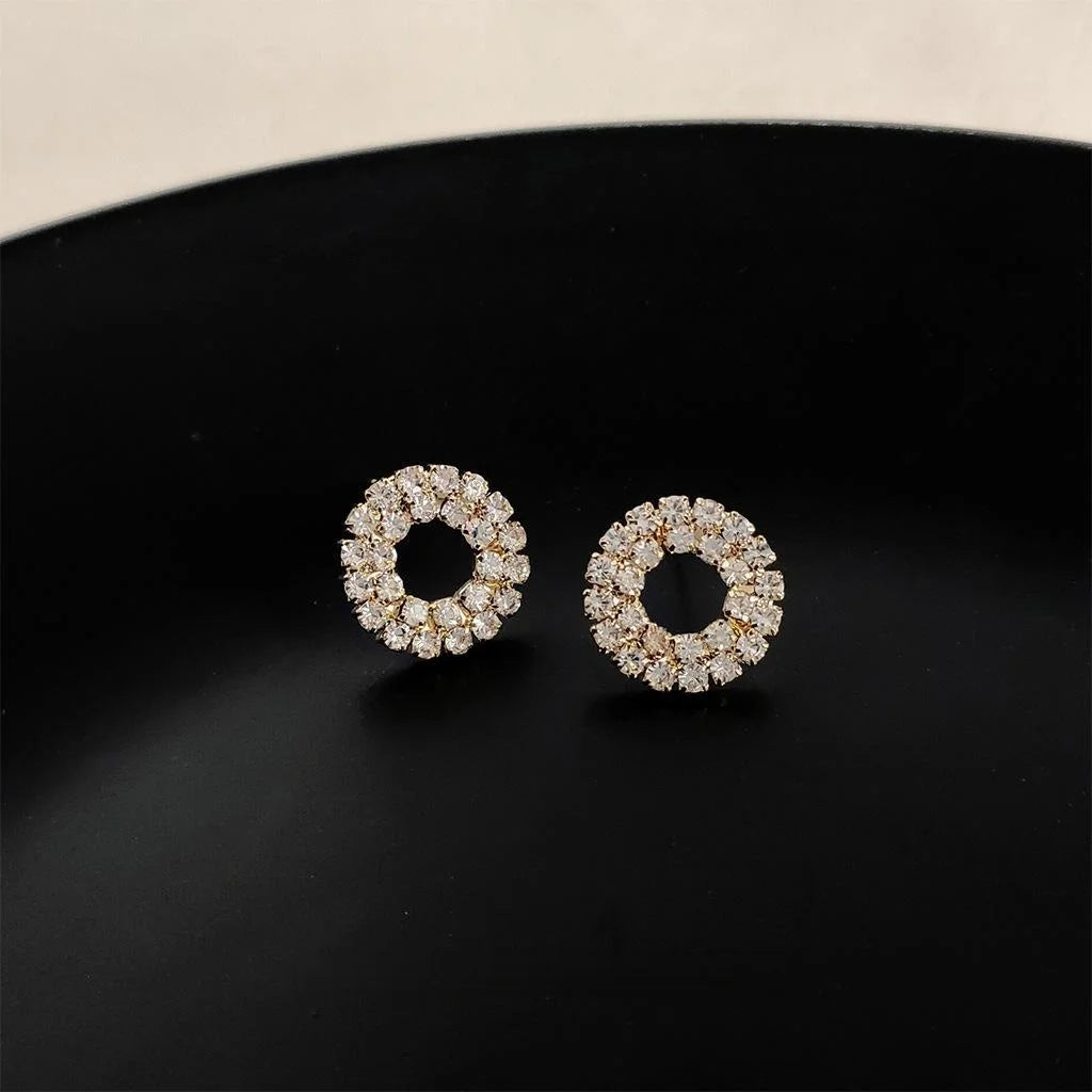 Fashion Copper Rhinestone Hollow Round Geometric Drop Earrings For Women