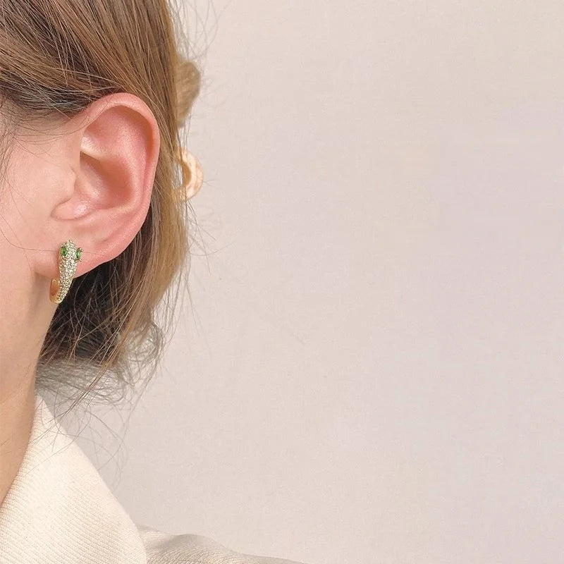 14K Gold Plated Copper Snake Drop Earrings With Micro Pave Zircon Luxury Animal Jewelry