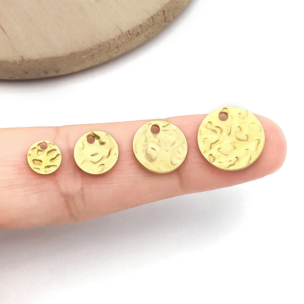 Vacuum Plated Stainless Steel Wrinkled Round Disc Charm Pendant for DIY Earrings Necklace