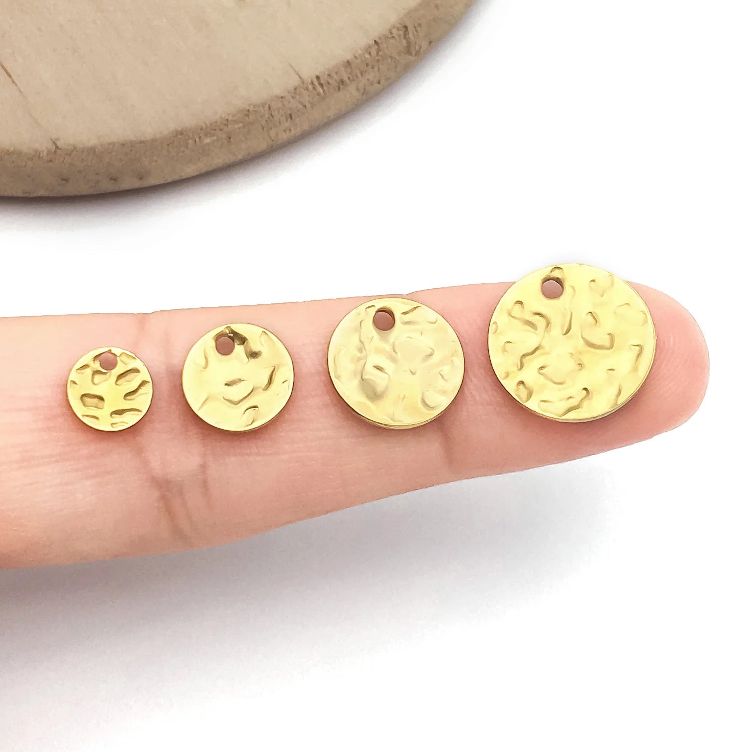 Vacuum Plated Stainless Steel Wrinkled Round Disc Charm Pendant for DIY Earrings Necklace