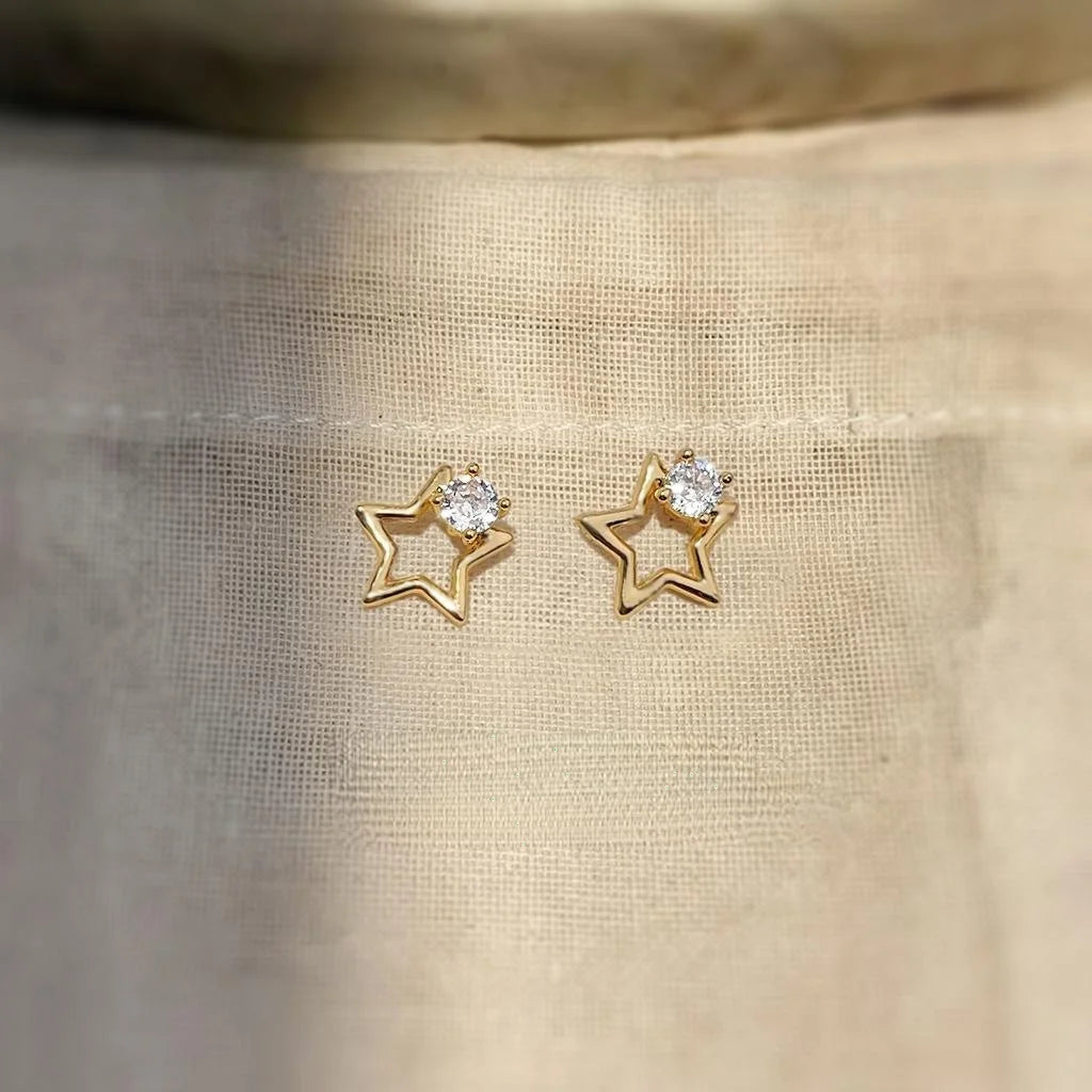 Light Luxury Mini Hollow Star Micro Pave Zircon 14K Plated Copper Stud Earrings