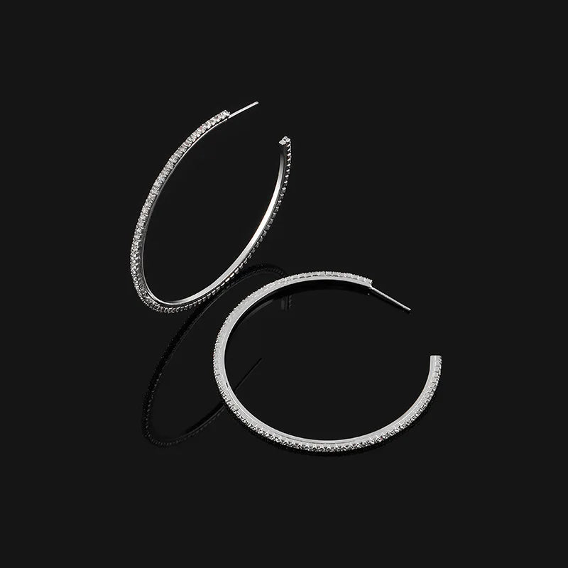 Luxury Rhinestone Big Hoop Spiral Coil Stud & Clip On No Piercing Statement Circle Earrings