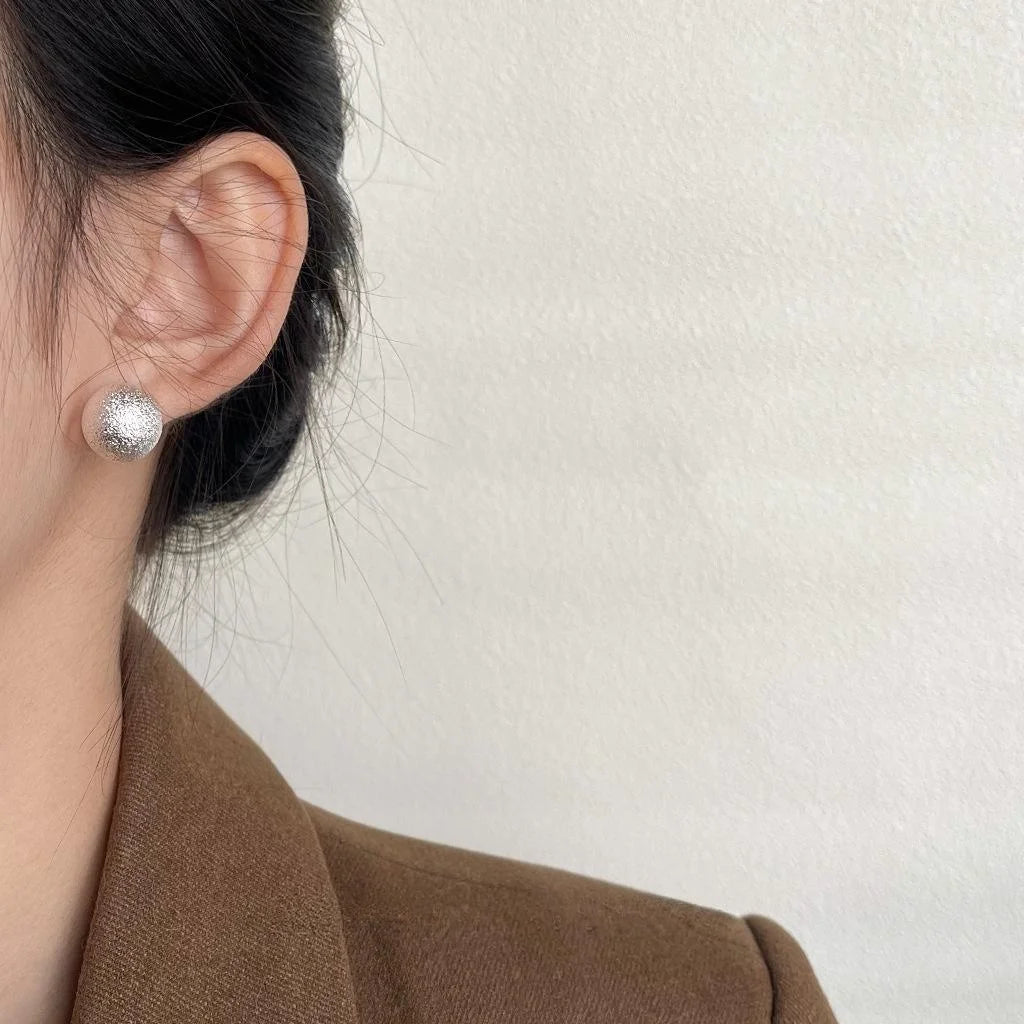 Hammered Silver Tone Copper Semi Round Geometric Drop Earrings For Women French Minimalist
