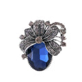 Vintage Bauhinia Flower Brooch With Blue Crystal And Rhinestones, Elegant Alloy Lapel Pin Gift
