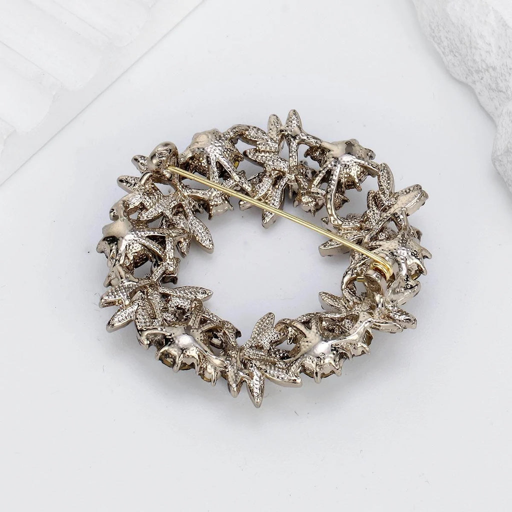 Luxury Rhinestone Floral Wreath Brooch With Navy Crystal Accents, Elegant Alloy Lapel Pin Suit Accessory