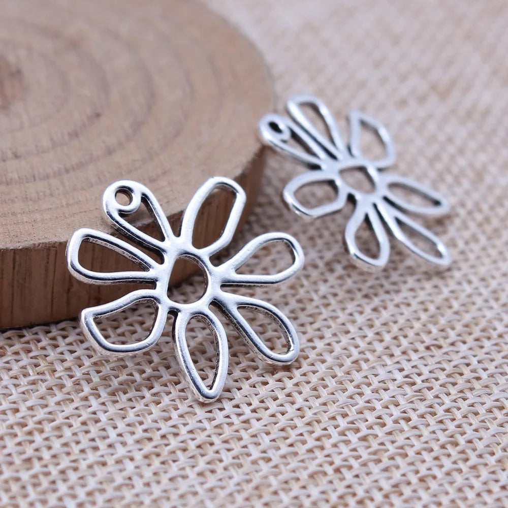 24x25mm 1.5g Multicolor Zinc Alloy Irregular Hollow Flower Charm Pendant for DIY Necklace Bracelet Making