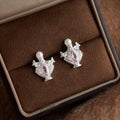 Fashion Copper Zircon Perfume Bottle Stud Earrings Micro Pave Geometric Butterfly Design