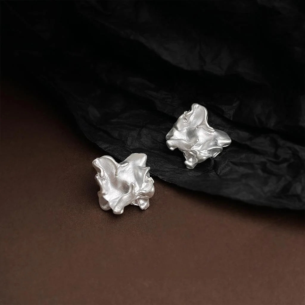Irregular Matte Geometric Liquid Metal Zinc Alloy Stud Earrings