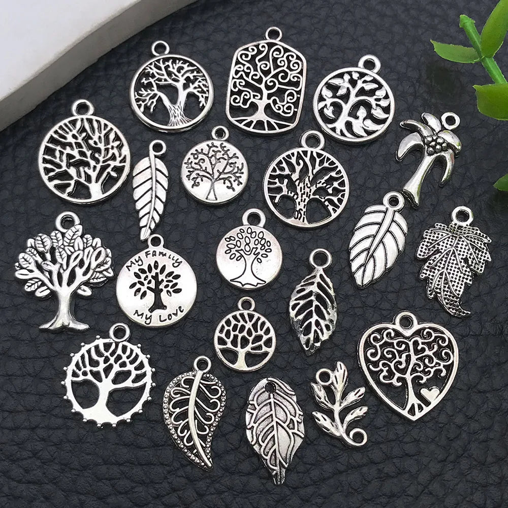 Antique Silver Zinc Alloy Leaf Tree of Life Bead for DIY Beaded Jewelry