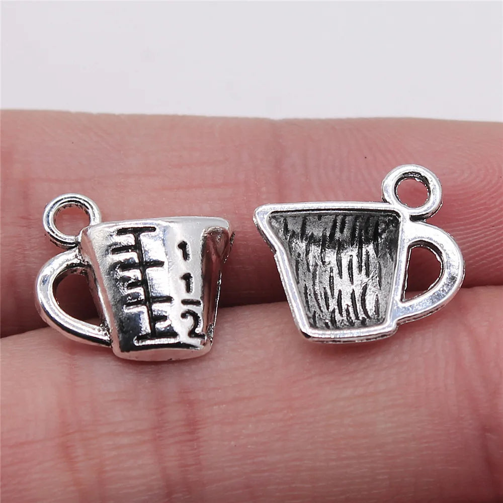 14x15mm 0.9g Antique Silver Zinc Alloy Measuring Cup Charm Pendant for DIY Jewelry Making