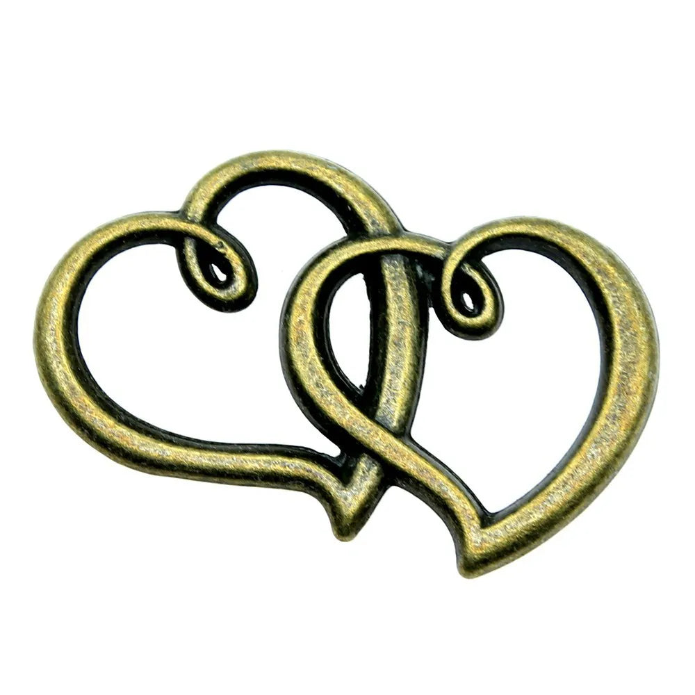 32x25mm 2.5g Multicolor Zinc Alloy Double Heart Charm Pendant for Bracelet Necklace Making