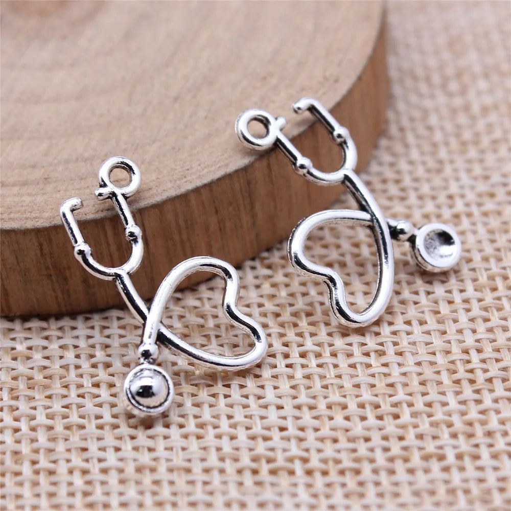 14x21mm 0.8g Antique Silver Zinc Alloy Stethoscope Charm Pendant for DIY Medical Theme Jewelry Making